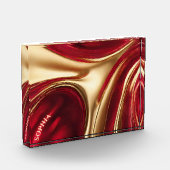 Abstracte Flow Art- Ruby Red en Gold- Fotoblokken (Links)