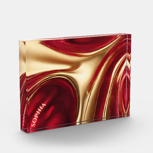 Abstracte Flow Art- Ruby Red en Gold- Fotoblokken (Links)