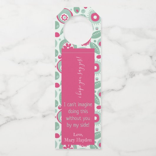 Abstracte Flower Bottle Hangers Hot Pink Mint Gree (Achterkant)