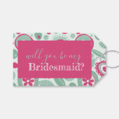 Abstracte Flower Gift Labels Hot Pink Mint Groen Cadeaulabel (Voorkant (Horizontaal))