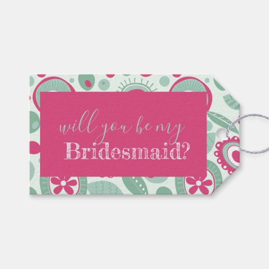 Abstracte Flower Gift Labels Hot Pink Mint Groen Cadeaulabel (Voorkant (Horizontaal))