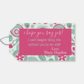 Abstracte Flower Gift Labels Hot Pink Mint Groen Cadeaulabel (Achterkant Horizontaal)