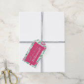 Abstracte Flower Gift Labels Hot Pink Mint Groen Cadeaulabel (Met Touw)