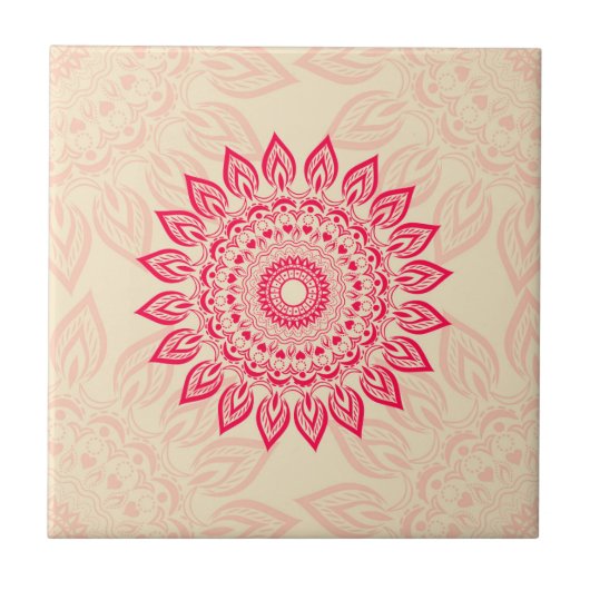 Abstracte Flower Ornament Tegel in Boho stijl Tegeltje (Voorkant)