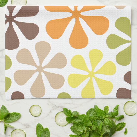 Abstracte Flowers Retro-kleuren Theedoek (Gevouwen)