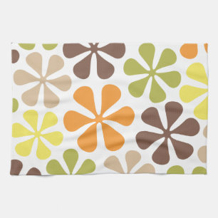 Abstracte Flowers Retro-kleuren Theedoek