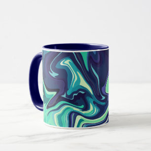 Abstracte Fluid Art met Navy en Blauwgroen werveli Mok