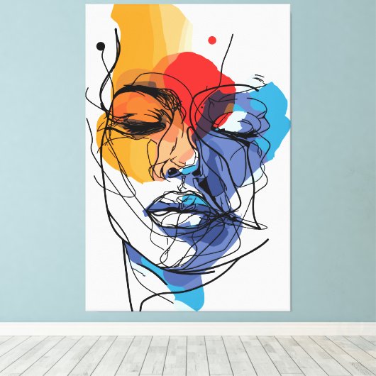 Abstracte Fluid Line Face Art Canvas Afdruk (Insitu (Houten vloer))