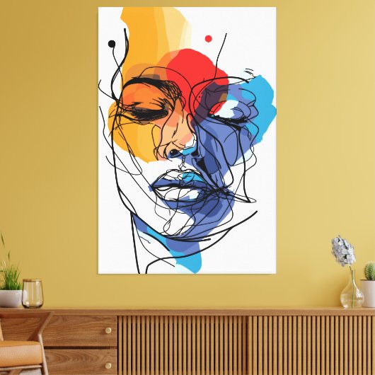 Abstracte Fluid Line Face Art Canvas Afdruk (Insitu (Woonkamer))