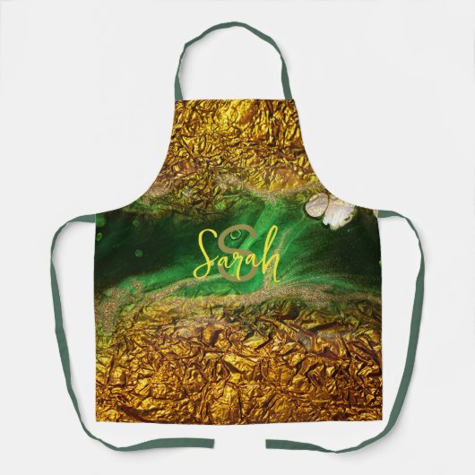 Abstracte Fluid Paint Gold Metallic Folie Groene N Schort (Voorkant)