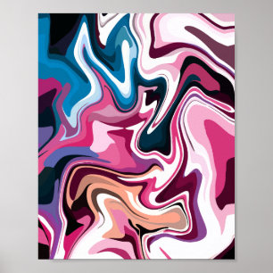 Abstracte Fluid Swirl Art in roze, wit en blauw Poster