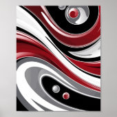 Abstracte Fluid Swirl in rode, zwarte en witte tin Poster (Voorkant)