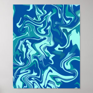 Abstracte Fluid Wave Art met Blauwe & Blauwgroen W Poster