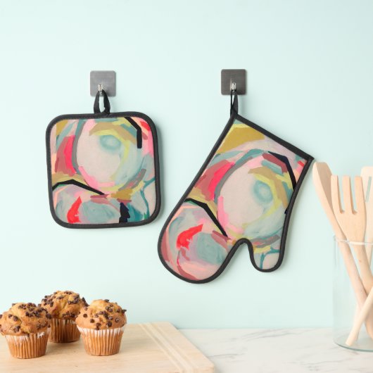 Abstracte Fluro Acrylschildering   Ovenwant & Pannenlap Set (Insitu(Ophanging))