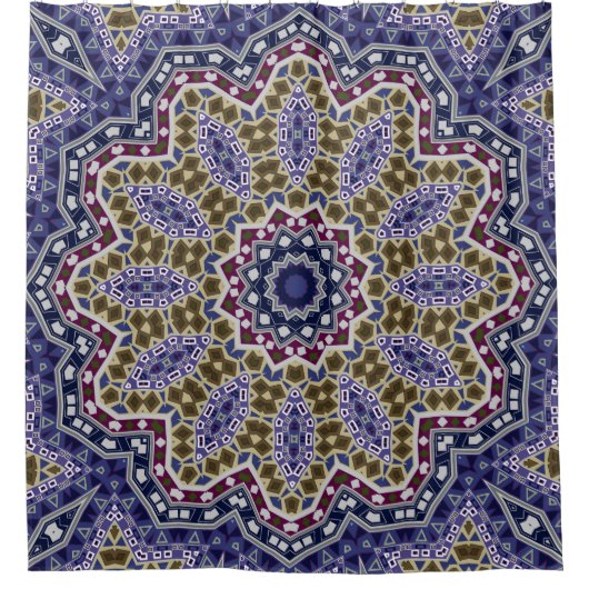 Abstracte folk mandala ethno traditionele sierbloe douchegordijn (Voorkant)