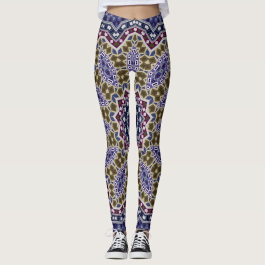Abstracte folk mandala ethno traditionele sierbloe leggings (Voorkant)