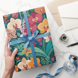 Abstracte Folk Orkideeën Vlinders Inpakpapier