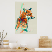 Abstracte Fox Art Print, levendige illustratie Poster (Keuken)