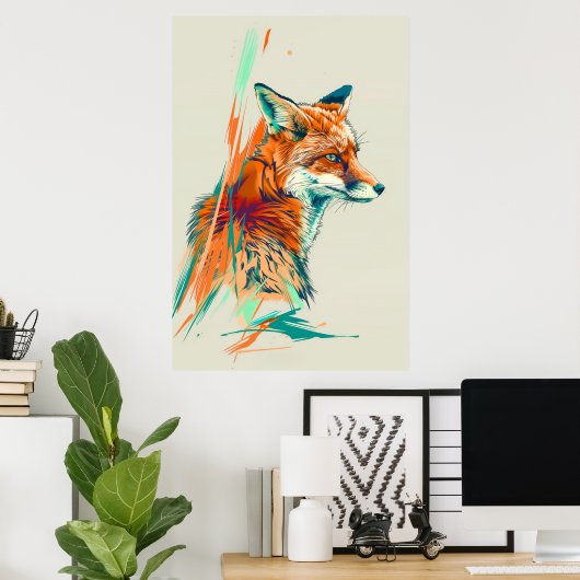 Abstracte Fox Art Print, levendige illustratie Poster (Thuiskantoor)