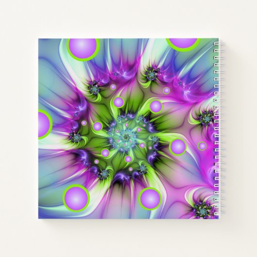 Abstracte fractaalnaam kleurrijke spiraalvormige r notitieboek (Achterkant)