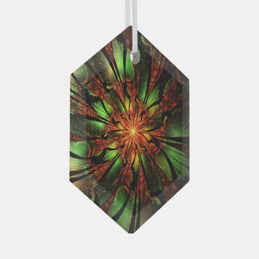 Abstracte fractale bloem. glas ornament (Voorkant Rechts)