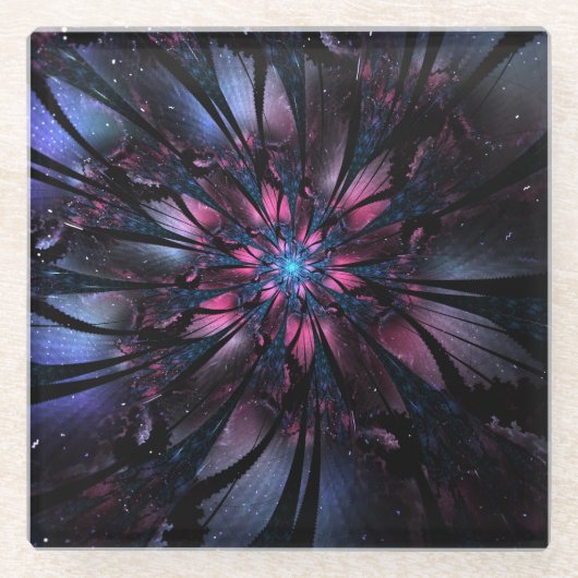 Abstracte fractale bloem. glazen onderzetter (Voorkant)
