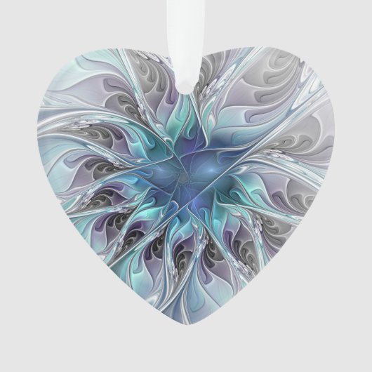 Abstracte fractale bloem met blauw hart ornament (voorkant)
