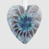 Abstracte fractale bloem met blauw hart ornament (voorkant)