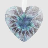 Abstracte fractale bloem met blauw hart ornament (achterkant)
