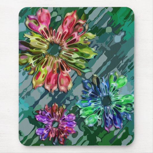 abstracte fractale bloemen 2D | groene blauwe spie Muismat (Voorkant)