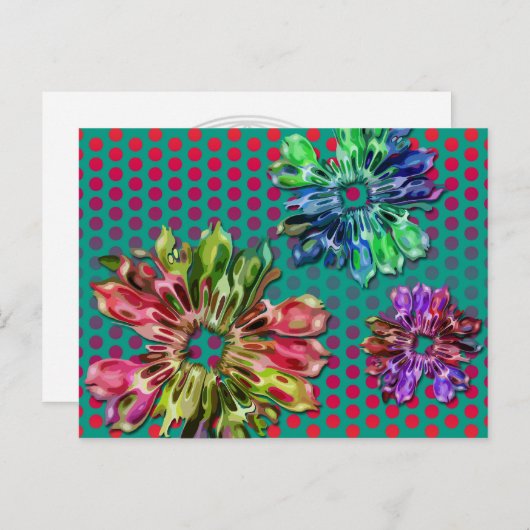 abstracte fractale bloemen 2D | groene rode stippe Briefkaart (Voorkant / Achterkant)