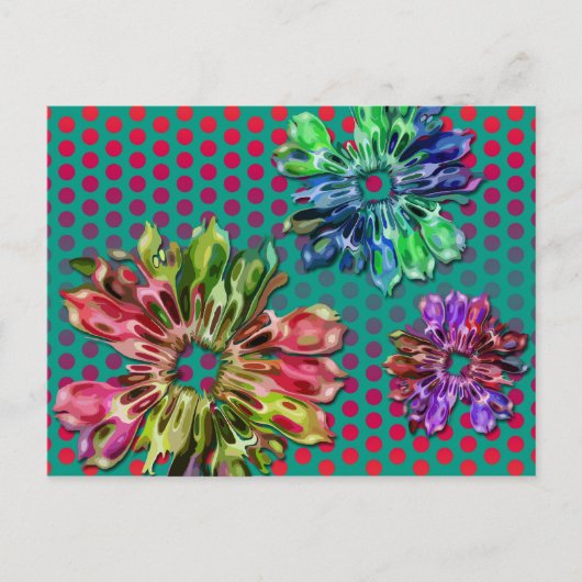 abstracte fractale bloemen 2D | groene rode stippe Briefkaart (Voorkant)
