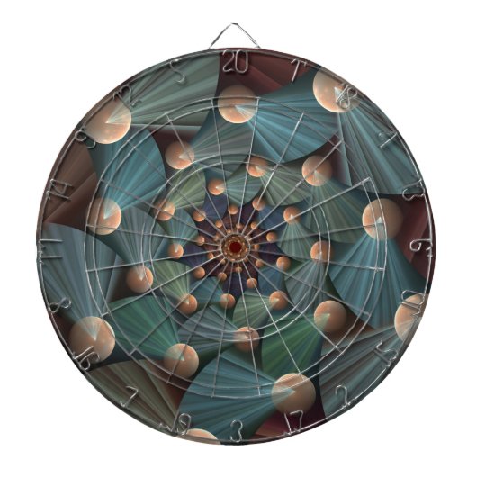 Abstracte fractale kunst met diepbruin leistblauw dartbord (Voorkant)
