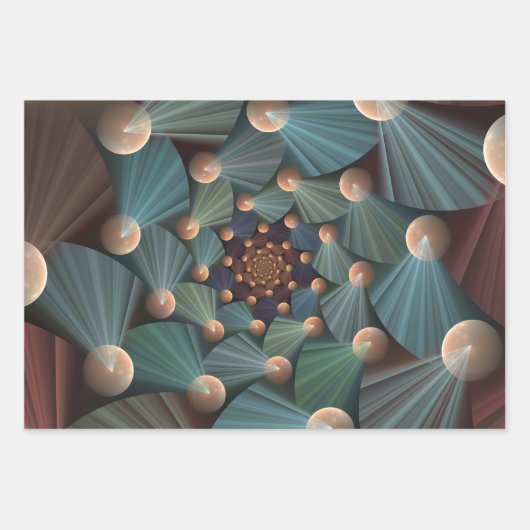 Abstracte fractale kunst met diepbruin leistblauw inpakpapier vel (Voorkant 3)