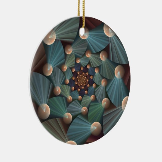 Abstracte fractale kunst met diepbruin leistblauw keramisch ornament (Rechts)