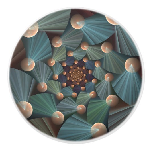 Abstracte fractale kunst met diepbruin leistblauw keramische knop (Voorkant)