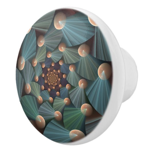 Abstracte fractale kunst met diepbruin leistblauw keramische knop (Rechts)