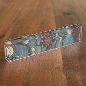 Abstracte fractale kunst met diepbruin leistblauw naambordje (Zijkant)