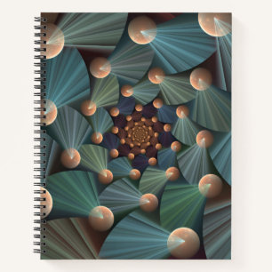 Abstracte fractale kunst met diepbruin leistblauw notitieboek