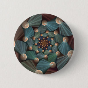 Abstracte fractale kunst met diepbruin leistblauw ronde button 5,7 cm