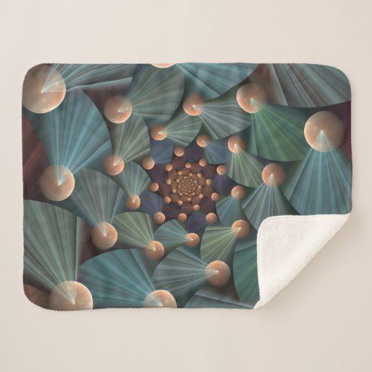 Abstracte fractale kunst met diepbruin leistblauw sherpa deken (Voorkant (horizontaal))