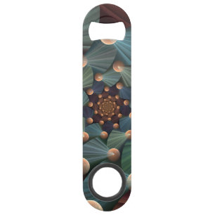 Abstracte fractale kunst met diepbruin leistblauw speed flessenopener