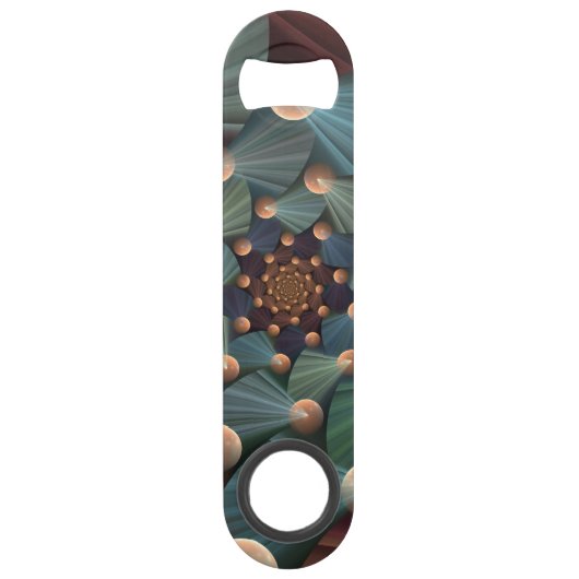 Abstracte fractale kunst met diepbruin leistblauw speed flessenopener (Voorkant)