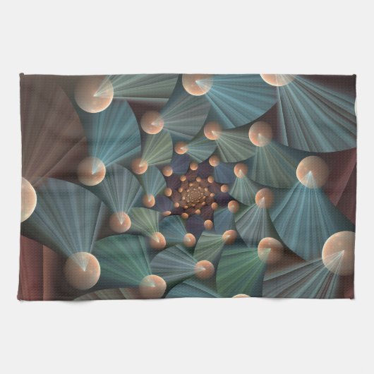 Abstracte fractale kunst met diepbruin leistblauw theedoek (Horizontaal)