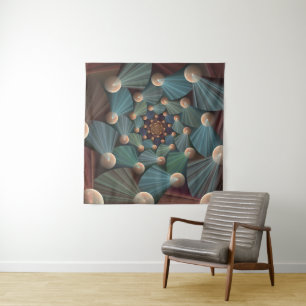 Abstracte fractale kunst met diepbruin leistblauw wandkleed