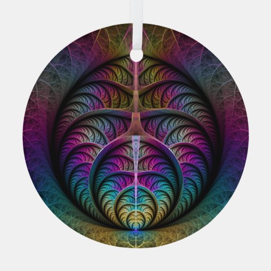 Abstracte fractale kunst met levendige structuur glas ornament (Achterkant)