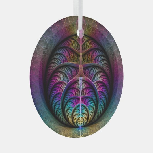 Abstracte fractale kunst met levendige structuur glas ornament (Voorkant Rechts)