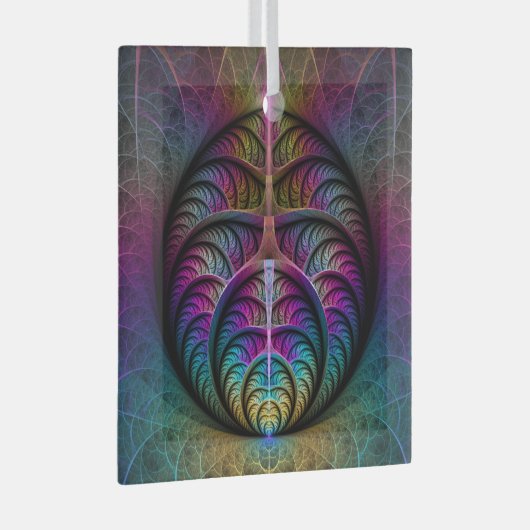 Abstracte fractale kunst met levendige structuur glas ornament (Voorkant Rechts)