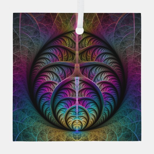 Abstracte fractale kunst met levendige structuur glas ornament (Achterkant)