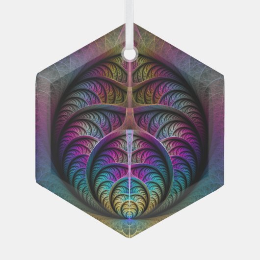 Abstracte fractale kunst met levendige structuur glas ornament (Voorkant)